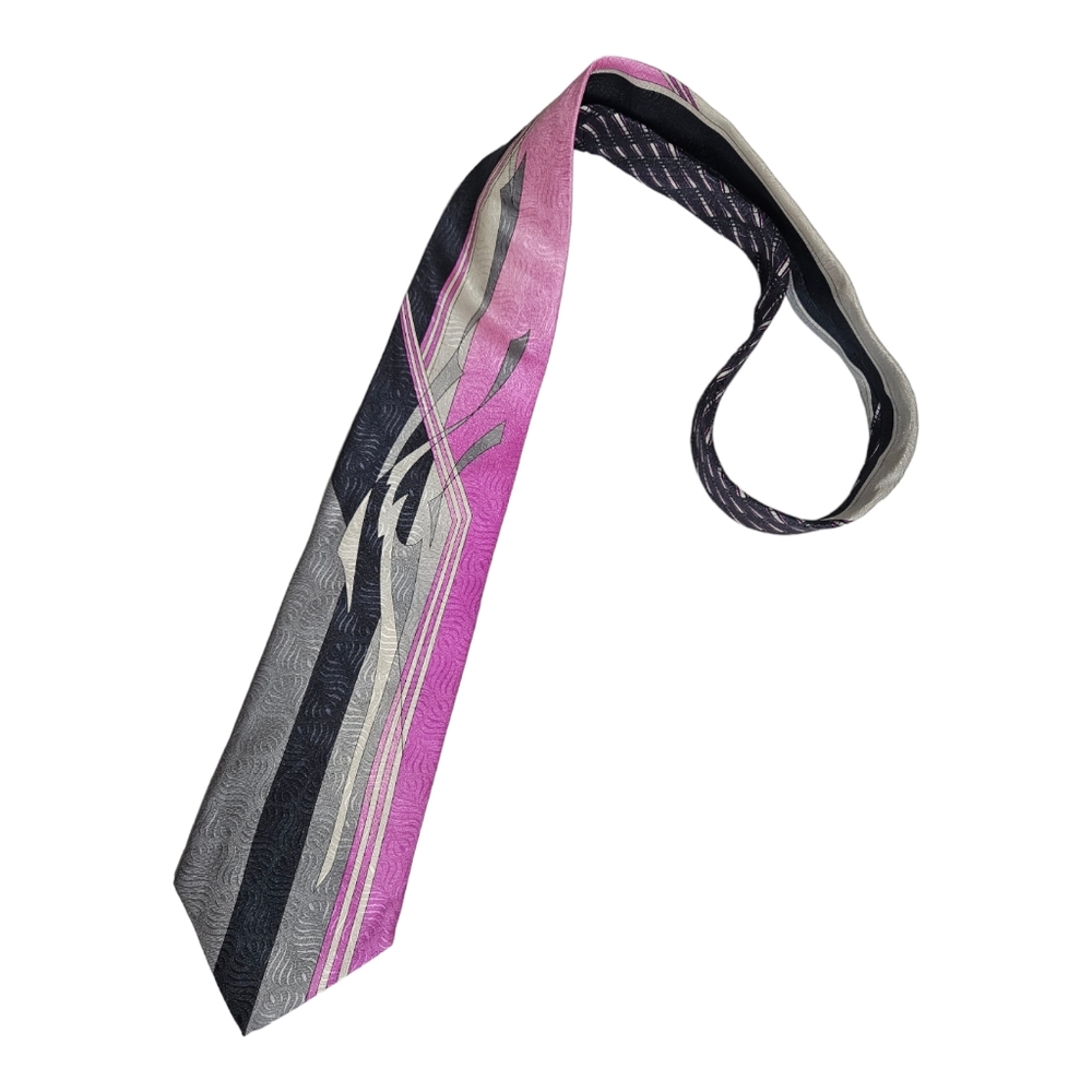 SOLD VITALIANO PANCALDI XL Gray/Pink Geometric Art Silk LUXURY Tie ITALY